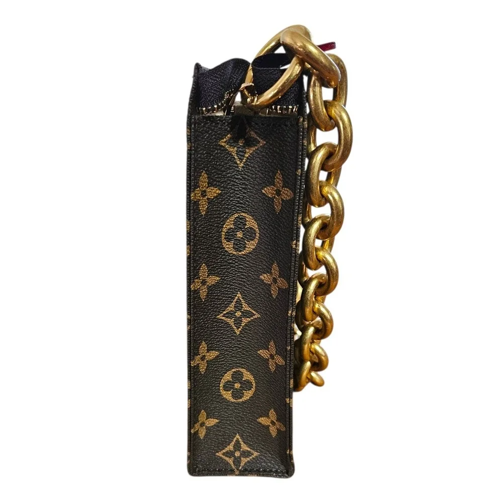 LOUIS VUITTON Poche Toilette Toiletry Bag Leather Monogram Pouch 26 Gold Chain - Picture 6 of 15